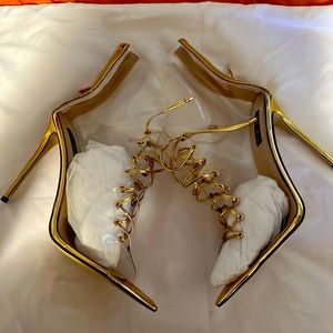 Womens Gold/Transparent Peep Toe Booties